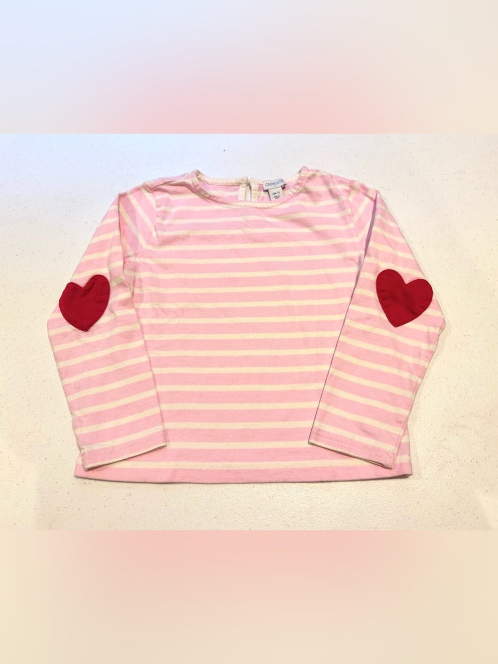 Crewcuts Pink Stripe Long-Sleeve Tee with Red Heart Elbow Patches size small 6-7